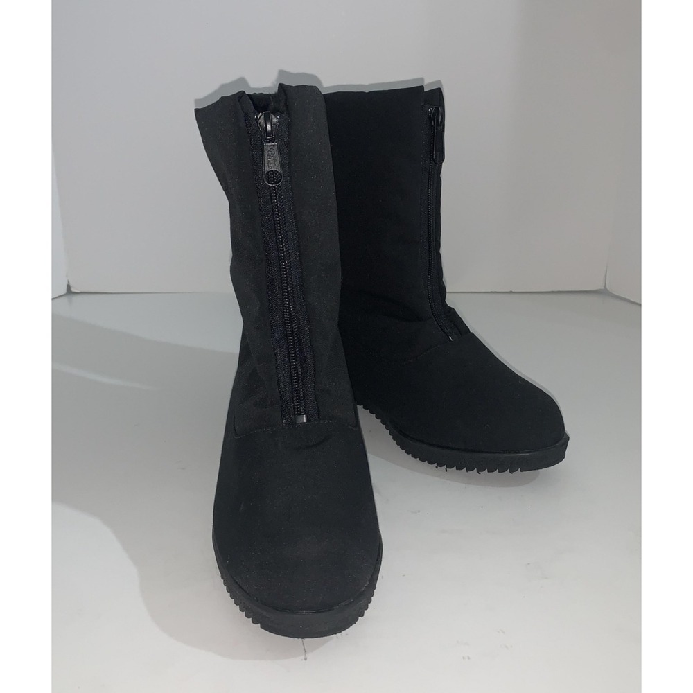 Toe Warmers Boots Womens 8.5 WW Black Faux Fur Zip Wedge Winter Snow Insulated